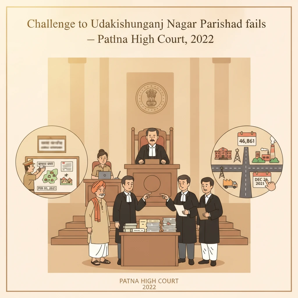 Illustration of the Patna High Court reviewing a Bihar municipal notification.