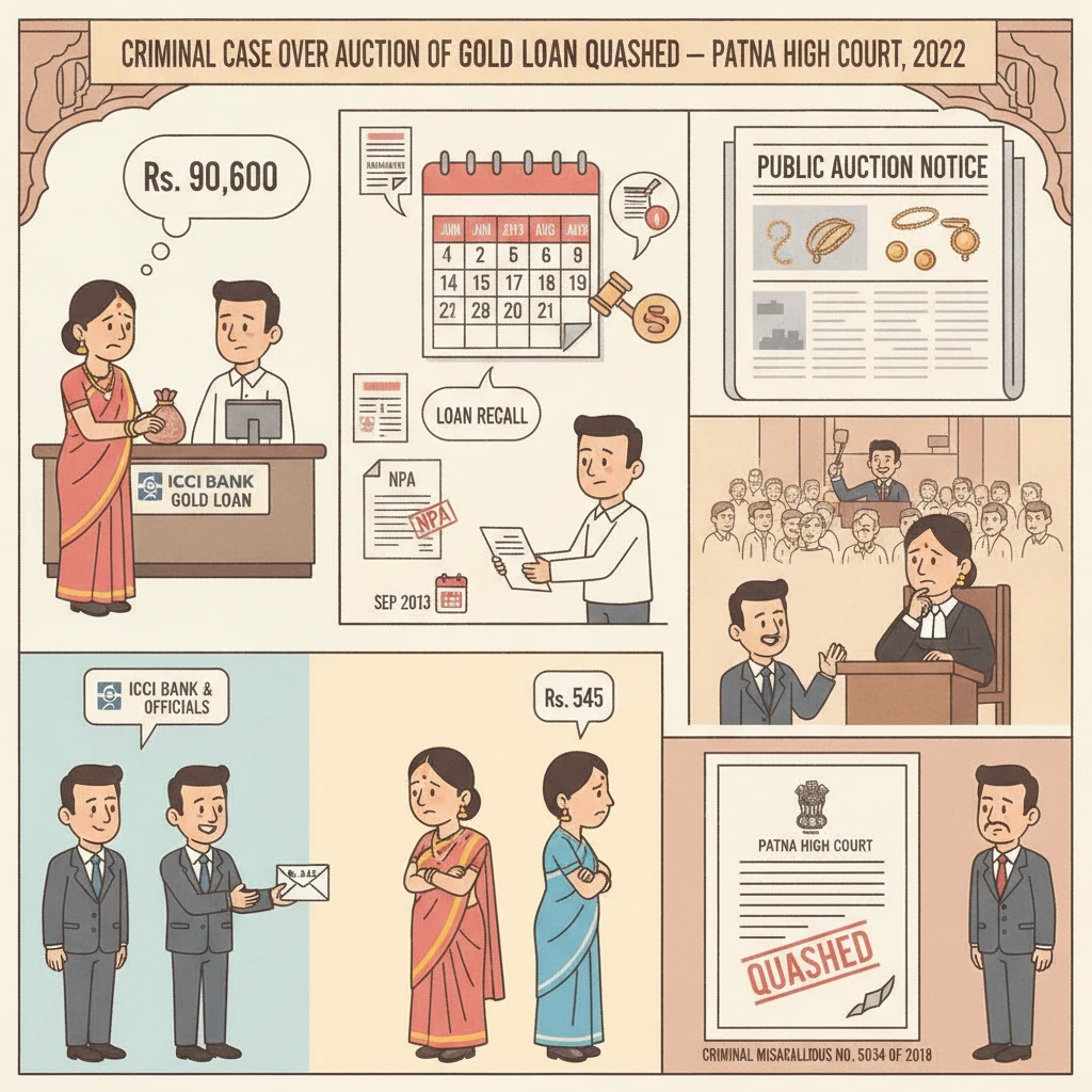 Illustration of Patna High Court examining a dispute over auction of pledged gold loan jewellery.