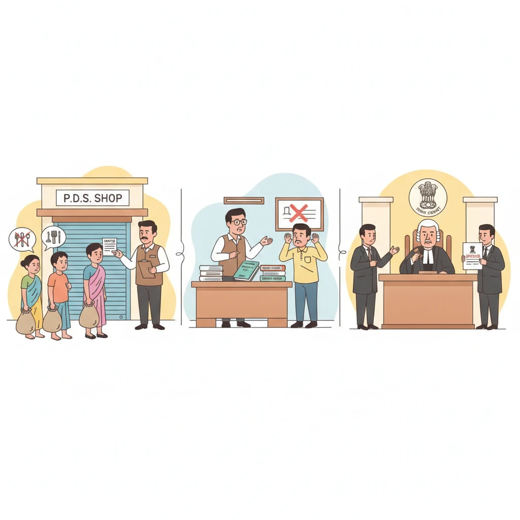 Illustration of Patna High Court reviewing cancellation of a PDS shop licence.