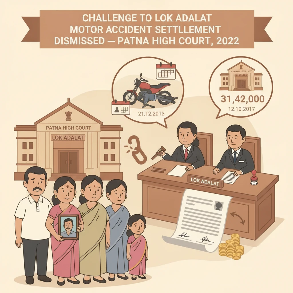 Illustration of Patna High Court considering a Lok Adalat motor accident compensation settlement.